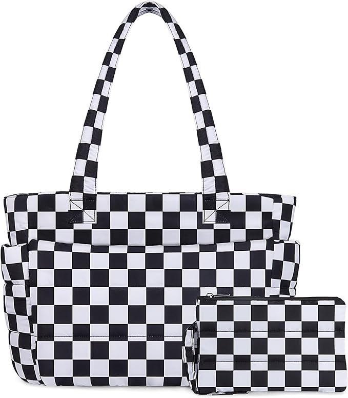 TOPDesign Puffer Tote Bag for Women, Lightweight Puffy Handbag with Compartments, Quilted Shoulder Bag for Work, Travel, Gym