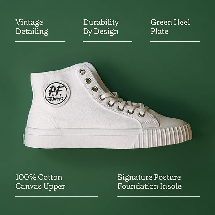 PF Flyers Center High Top Sneakers for Men and Women, Original Canvas Hi-Top Athletic Shoe, Unisex