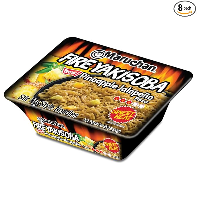 Maruchan Yakisoba Fire Pineapple Jalapeno, Japanese Instant Ramen Noodles, 3.89 Oz, 8 Count