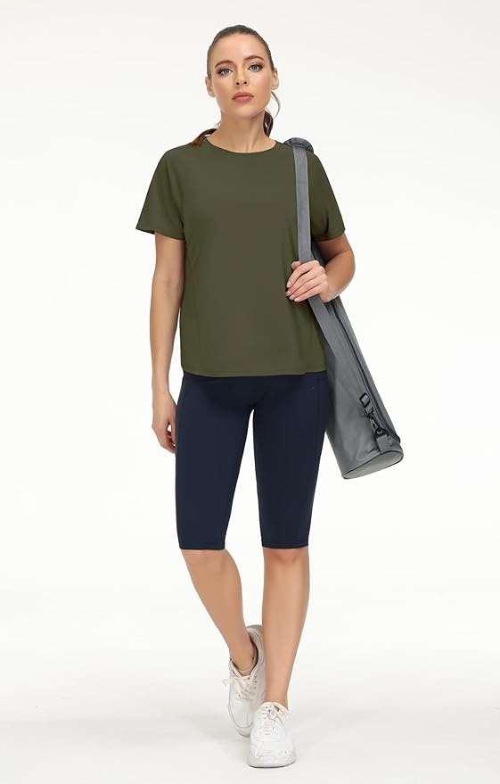 THE GYM PEOPLE Women's Short Sleeve Workout Shirts Breathable Yoga T-Shirts with Side Slits Athletic Tee Tops