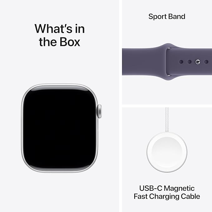 Apple Watch Series 11 [GPS + Cellular 46mm] Smartwatch with Silver Aluminium Case with Purple Fog Sport Band - M/L. Sleep Score, Fitness Tracker, Health Monitoring with AppleCare+ (2 Years)