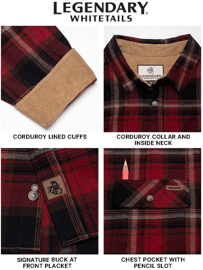 Legendary Whitetails Men's Flannel Shirt Long Sleeve Button Down 100% Cotton