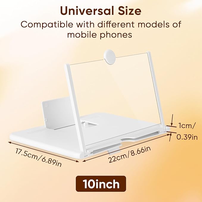 Mobile Phone Magnifier Screen,2026 New 3D HD Magnifier Projector Screen Enlarger for Movies,Videos,Gaming and Travel,Foldable Phone Stand with Screen Amplifier,Supports All Smartphones (White, 10inch)