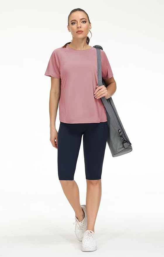 THE GYM PEOPLE Women's Short Sleeve Workout Shirts Breathable Yoga T-Shirts with Side Slits Athletic Tee Tops