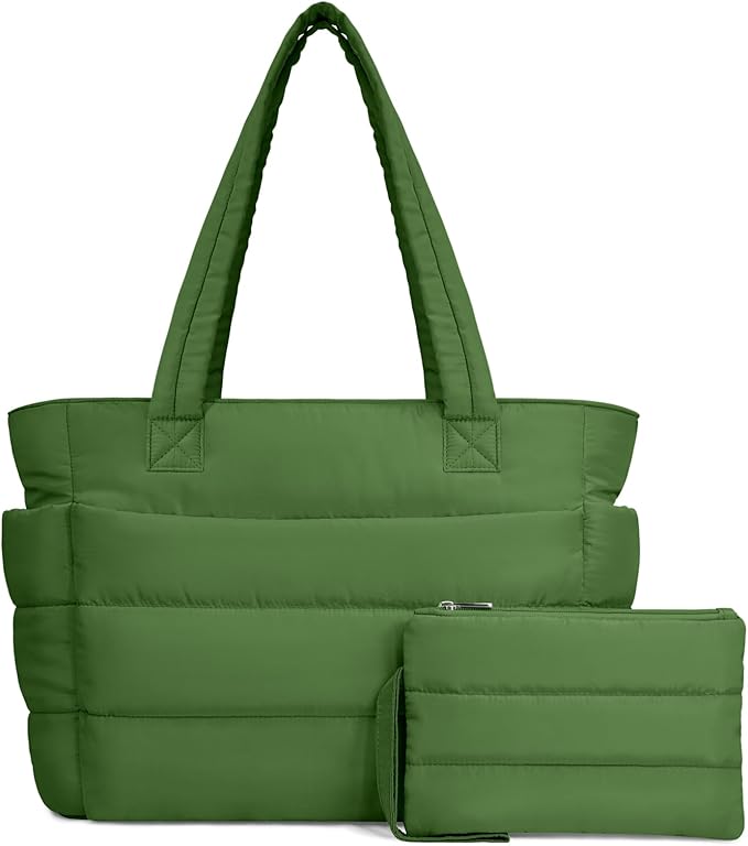 TOPDesign Puffer Tote Bag for Women, Lightweight Puffy Handbag with Compartments, Quilted Shoulder Bag for Work, Travel, Gym