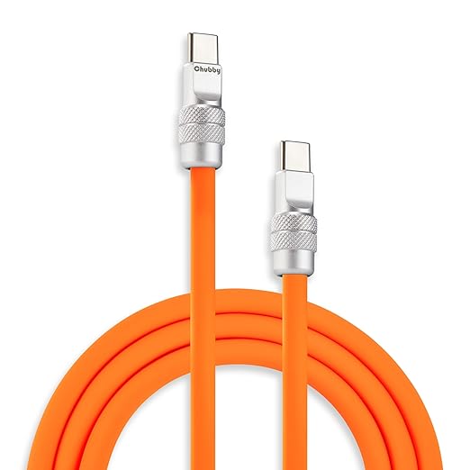 chubbycable Chubby 2.0 USB C 240W Fast Charging Cable Silicone Soft Durable USB C Cable Extra Thick Charger Cord Compatible with iPhone 17-15 Series iPad, Orange, Type-C to Type-C, 3.3FT