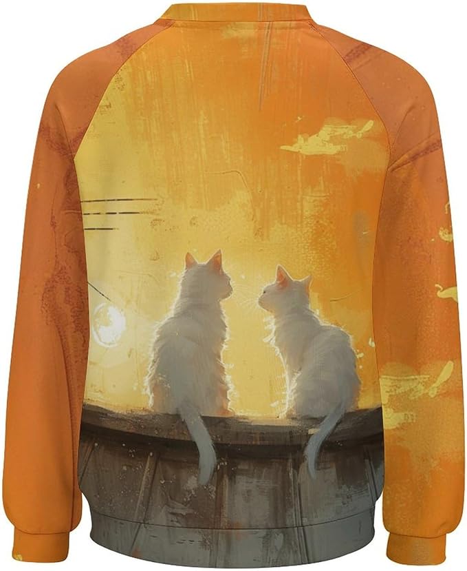 Long Sleeve Shirts for Women Cat Printed Fall Winter Dressy Holiday Casual Fashion Crewneck Tunic Tee Shirts