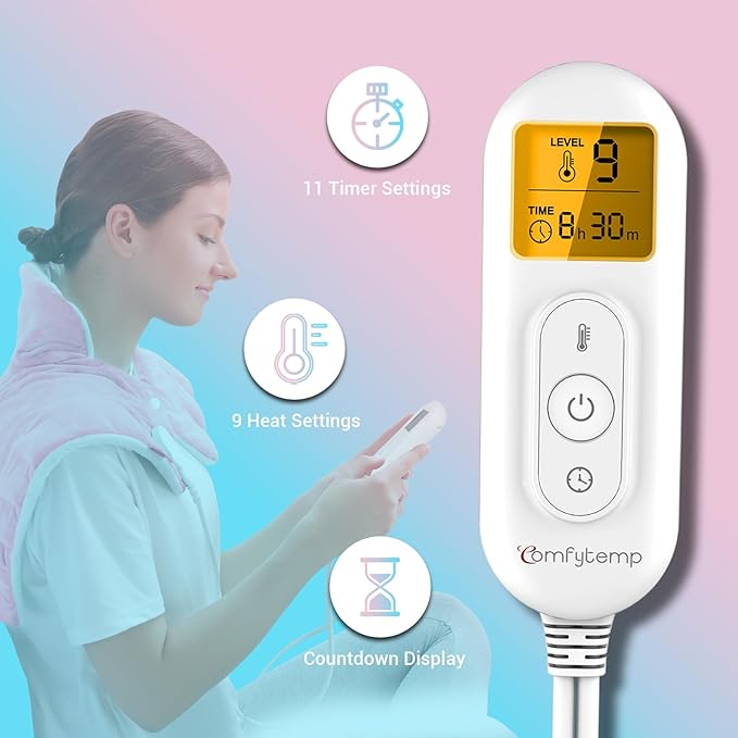 Comfytemp Heating Pad for Neck and Shoulders and Back, 2.6lb Weighted Electric Heat Pad FSA Eligible, Large HSA Heated Wrap, 9 Heat Settings & 11 Timer, Birthday Gifts for Women Men Mom Dad, Pink