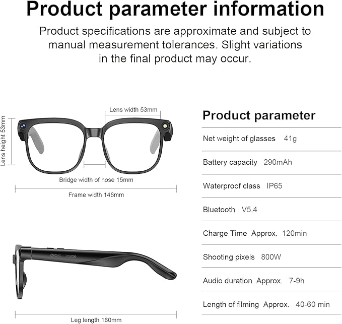 AI Smart Glasses with Camera, 8MP HD Camera Glasses for Men Women, 1080P Video Recording Sunglasses, Real Time Translation, Voice Assistant, AI Photo Recognition,Bluetooth Glasses for Travel/Meet/Vlog