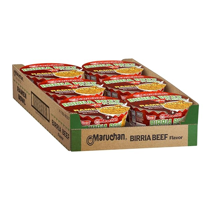 Maruchan Bowl Birria Beef, Microwaveable Ramen Soup Mix, 3.39 Oz, 6 Count (Pack of 2)