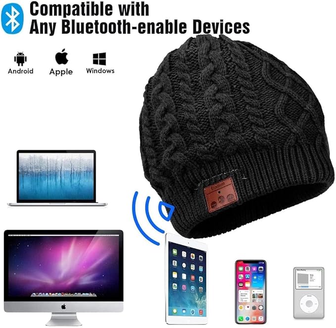 Bluetooth Beanie, Wireless Beanie Headphones, Stylish Sleek Shape Bluetooth Hat, HD Stereo Sound, Built-in Mic, Tech Gifts for Men Women Friends Family Teens Boys Girls (Grey)
