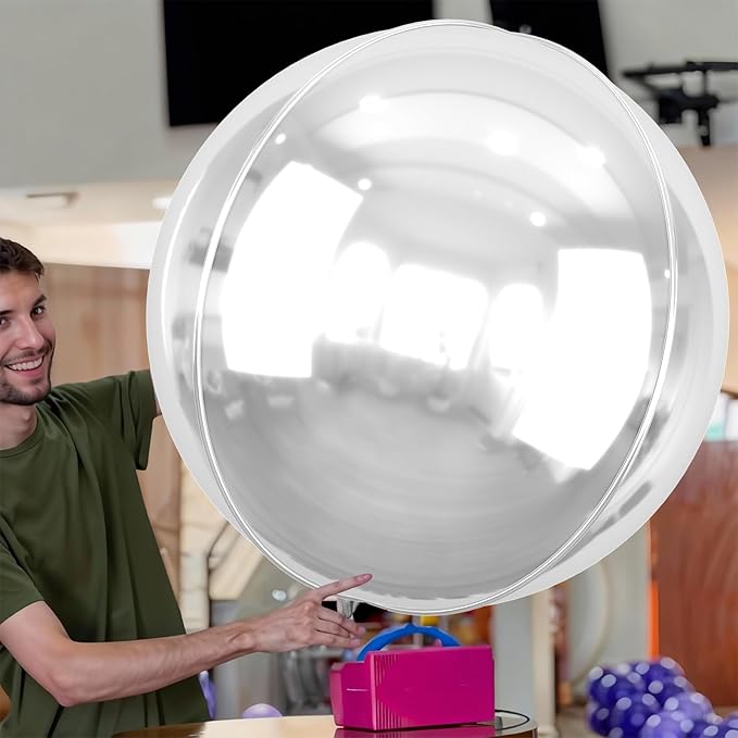50 Inch Giant Silver Round Foil Balloons, 3Pcs Metallic Silver 4D Ball Balloons for Birthday New Year Eve Wedding Engagement Graduation Anniversary Party Decorations 2026