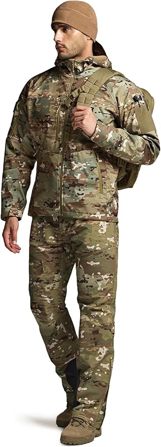 CQR Men's Tactical Softshell Jacket, Winter Warm Fleece Lined Coat, Water Resistant Outdoor Hunting Hiking Rain Windbreaker