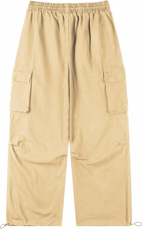 Men's Casual Cargo Pants Elastic Waist Drawstring Street Hip Hop Trousers with Pockets