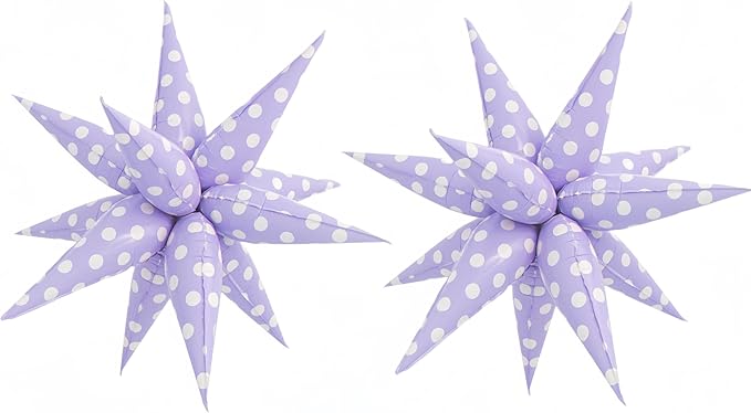 2Pcs Purple Macaron Polka Dot Explosion Pointed Star Foil Balloons/Candy Color Balloon for Christmas, Candyland Party, Baby Shower, Unicorn Birthday, Easter/Rainbow Candy Themed Party Decorations