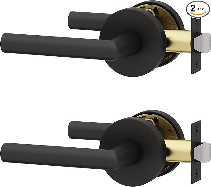 Okun Stark 2-Pack Matte Black Passage Door Levers – Reversible Non-Locking Interior Handles with Sleek Concealed-Mount Design for Hallways & Closets