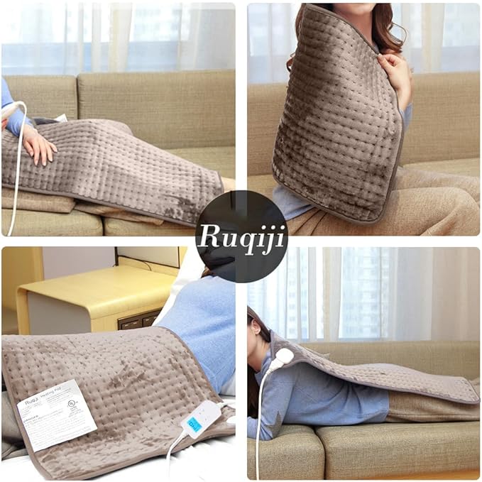 Ruqiji 17''x33'' XXXL King Size Heating Pad with Fast-Heating Technology&10 Temperature Settings, Flannel Electric Heating Pad/Pain Relief for Back/Neck/Shoulders/Menstrual Pain/Leg Cramp (Light Tan)