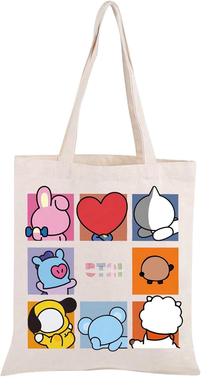 BLUPARK K-pop Characters Tote Bag - K-pop Team Gift for Fans - Singer Fan Gift - B-T Inspired Merch