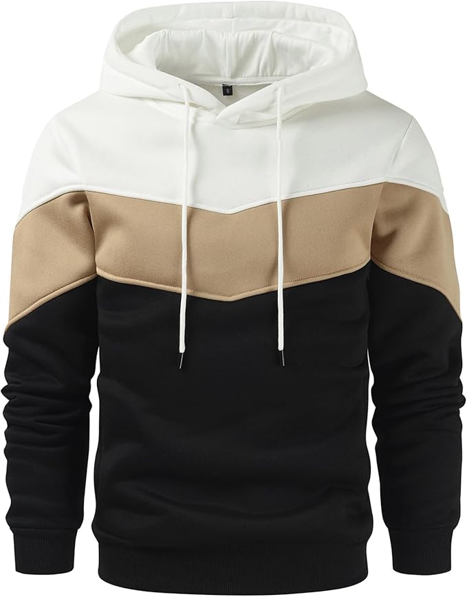 Gesean Men's Novelty Color Block Pullover Fleece Hoodie Long Sleeve Casual Sweatshirt with Pocket