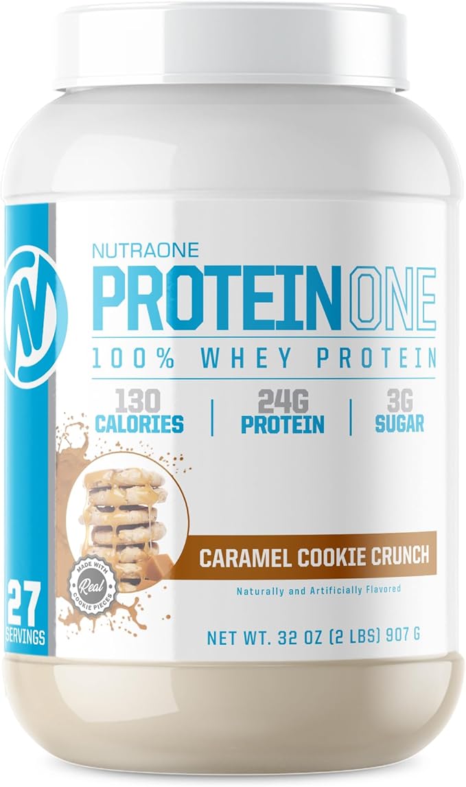 NutraOne ProteinOne Whey Protein Promote Recovery and Build Muscle with a Protein Shake Powder for Men & Women (Caramel Cookie Crunch, 2 LB)