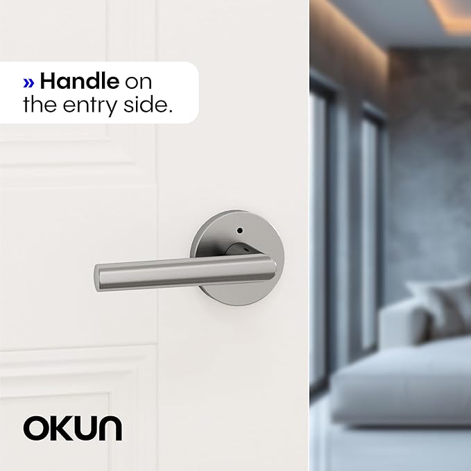 Okun Stark 2-Pack Brushed Nickel Privacy Door Levers – Push Button Lock, Reversible, Sleek Concealed-Mount Design for Bedroom & Bathroom