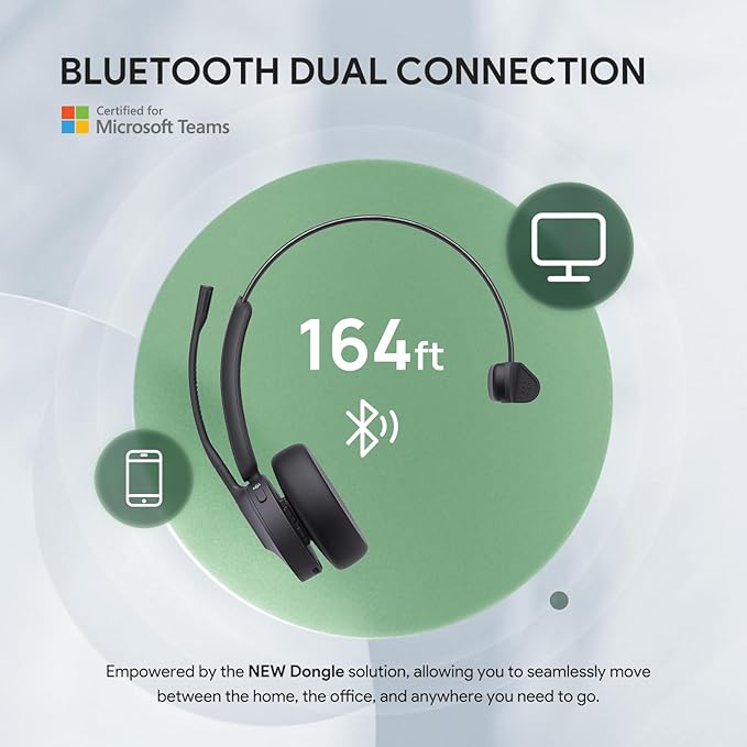Yealink BH70 Mono UC Wireless Bluetooth Headset with Microphone for Work, up to 35h Talking Battery Life, 3-Mic Noise Cancellation, 91g Lightweight Work Headsets for Open Office, USB-C to A