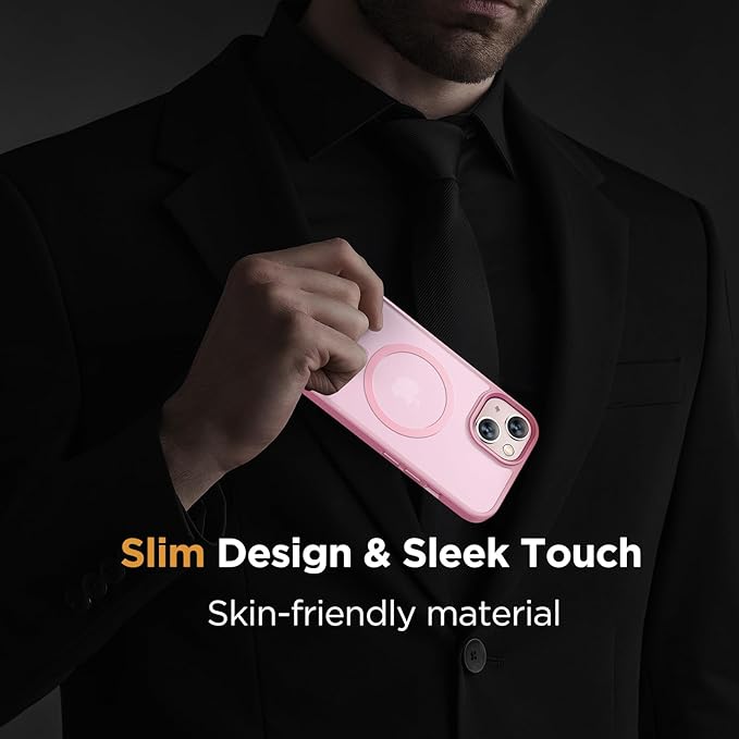 Miracase Magnetic for iPhone 13 Case 6.1 inch (Compatible with MagSafe)（with 2X Screen Protectors） Military-Grade Protection, Anti-Fingerprint Translucent Matte Phone Case Cover, Mes Pink