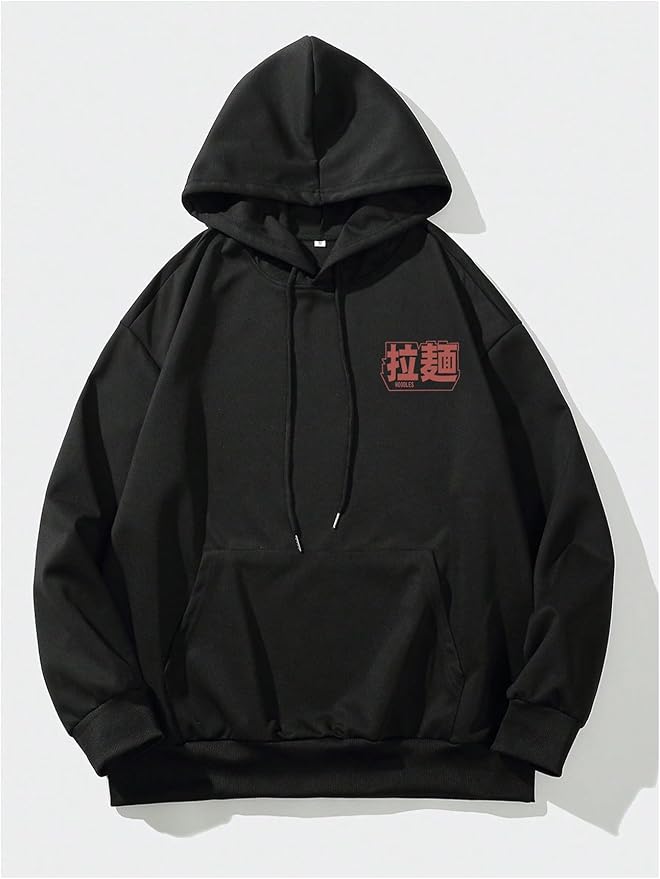 GORGLITTER Men's Graphic Hoodies Japanese Hoodie Top Oversized Long Sleeve Anime Pullovers Sweatshirts