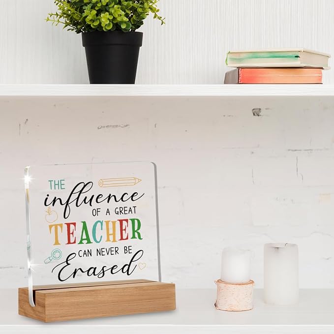 Best Teacher Gifts for Women Men, Teachers Appreciation Christmas Birthday Gifts, The Influence of A Great Teacher Office Decorative Signs Plaque for Desk