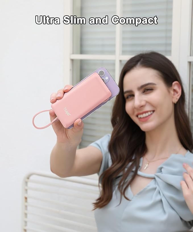 TG90° 2 Pack 10000mAh Portable Charger Slim Power Bank with Built in Cables,Travel Charger Cell Phone External Battery Pack,4 Output External Battery Pack Compatible with iPhone and Android Devices