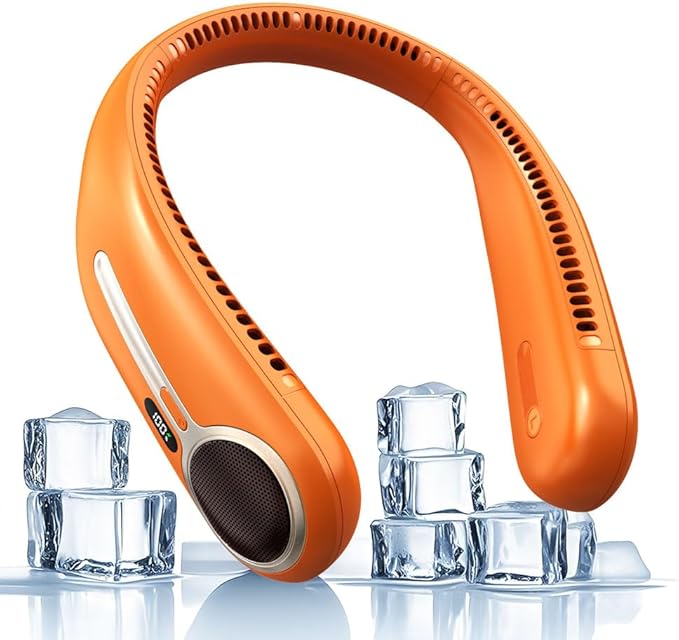 Portable Neck Fan,Hands Free Personal Wearable Bladeless Fan,6000mAh USB Rechargeable,360° Cooling,LED Display,4-Speeds,Birthday Gifts for Men Women Dad Mom,Stocking Stuffers Christmas Gifts (Orange)