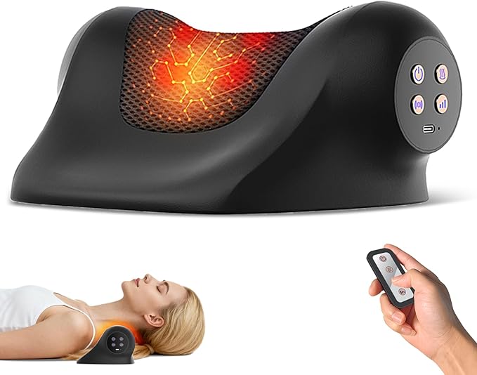 Ringco Neck Massager with Heat, Red Light & Vibration Adjustable, Heated Neck Stretcher with 3 Modes, Rechargeable Cervical Traction Device for Pain Relief & Muscle Relaxation, Christmas Gift (Black)