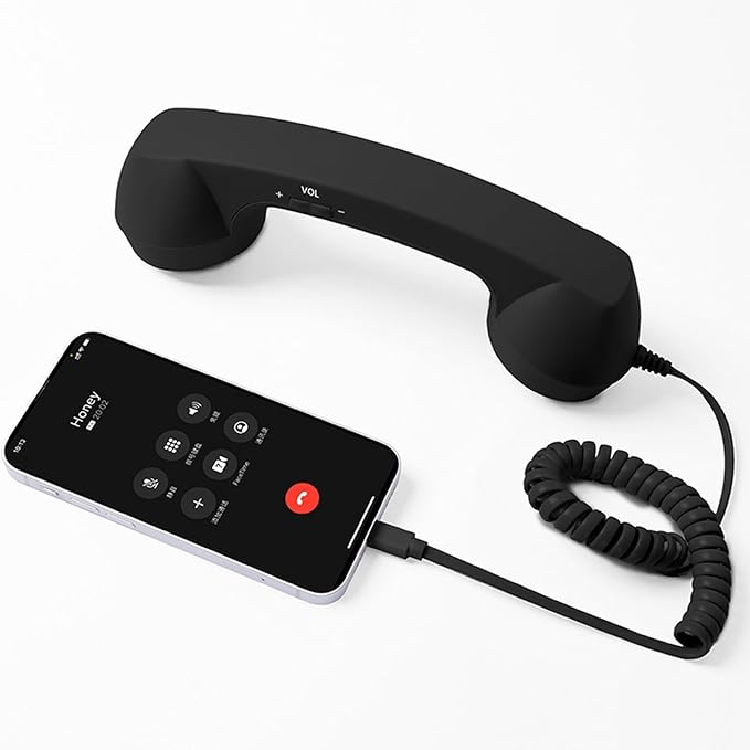 Retro Phone Handset, Plugs Play Type C Telephone Receiver Styles Cord Speakers with Dedicated Answer/End Keys, for Cell Mobile Video Conferences, Calls, Meetings