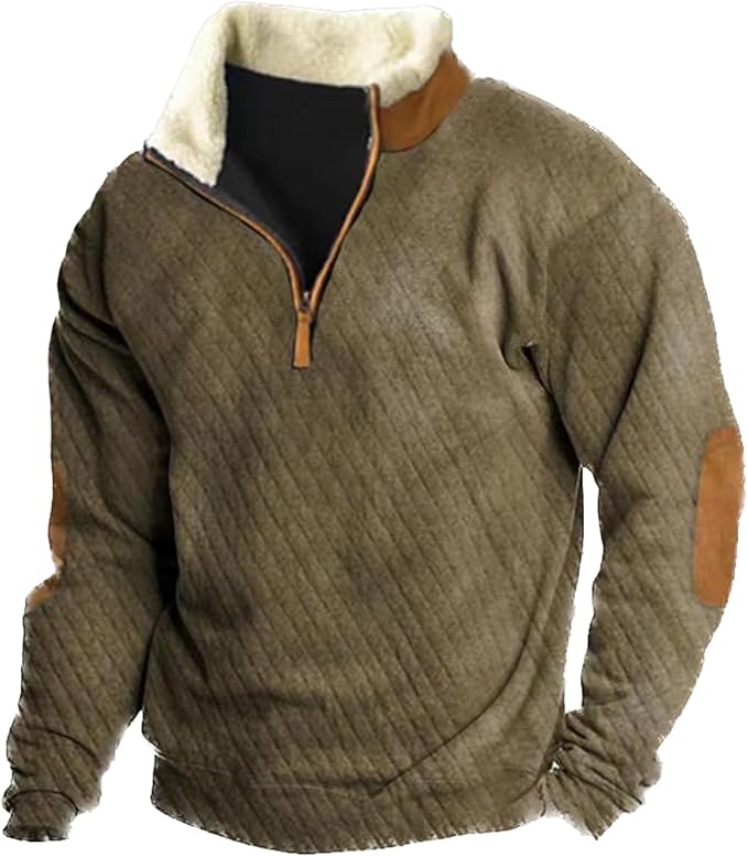 Western Sweatshirts for Men Aztec Retro Pullover Quarter Zip Sweatshirt Mens Stitching Color Fleece Sweatshirt