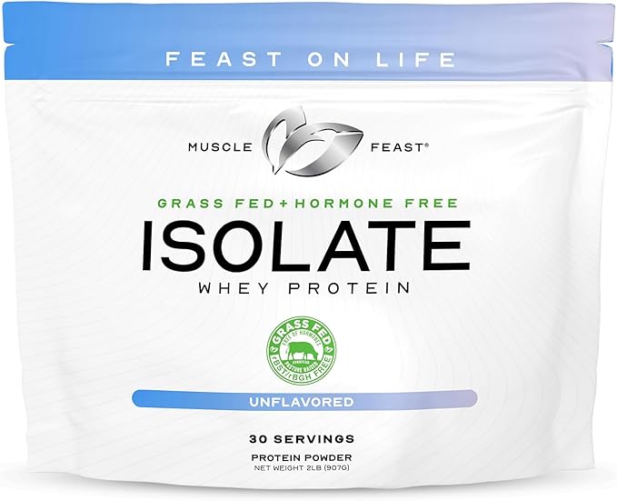 Muscle Feast Grass-Fed Whey Protein Isolate, All Natural Hormone Free Pasture Raised, Whey Isolate Protein Powder for Men and Women, Clean, Non-GMO & Gluten-Free Isolate Protein - Unflavored, 2lb