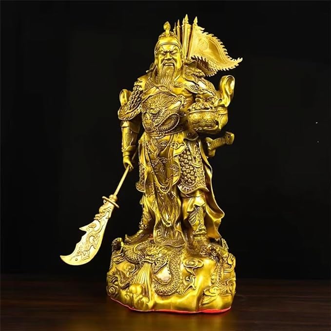 burid Pure Copper Chinese Feng Shui Guan Gong Statue God of Wealth Home and Office Decoration Wu God of Wealth Guan Yu Statue Best Furnishings Gifts, 23*24*51CM，7.7KG