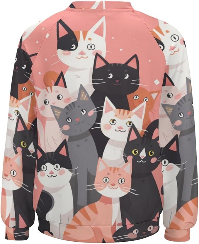 Fall Sweaters for Women 2024 Cat Print Long Sleeve Casual Crewneck Warm Fall Pullover Comfy Fashion Sweatshirts