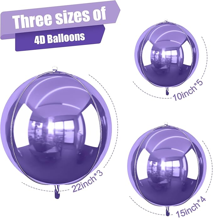 12Pcs Light Purple Round Foil Balloons, 22" 15" 10" 4D Helium Sphere Mylar Balloon, Metallic Purple Foil Balloon for Birthday Graduation Wedding Anniversary New Year Eve Disco Prom Party Decorations