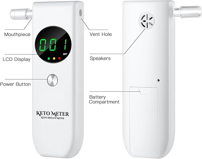 Home Breath Ketosis Meter Professional Portable Breath Ketone Breath Monitoring Analyzer - High Precision Ketone Breath Tester for Ketosis Testing with 10 Mouthpieces