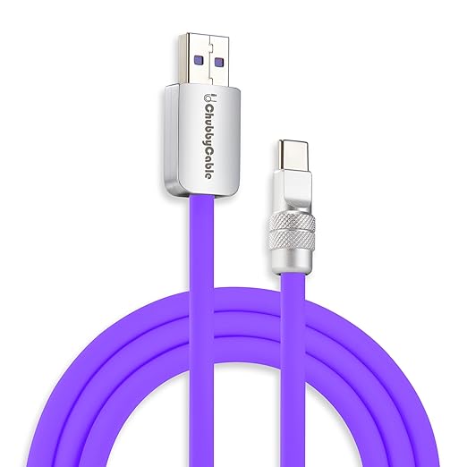 chubbycable Chubby 2.0 USB C 120W Fast Charging Cable Silicone Soft Durable USB C Cable Extra Thick Charger Cord Compatible with iPhone 17-15 Series iPad, Violet, USB-A to Type-C, 8.2FT