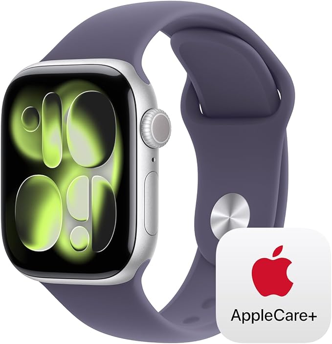 Apple Watch Series 11 [GPS + Cellular 42mm] Smartwatch with Silver Aluminium Case with Purple Fog Sport Band - S/M. Sleep Score, Fitness Tracker, Health Monitoring with AppleCare+ (2 Years)