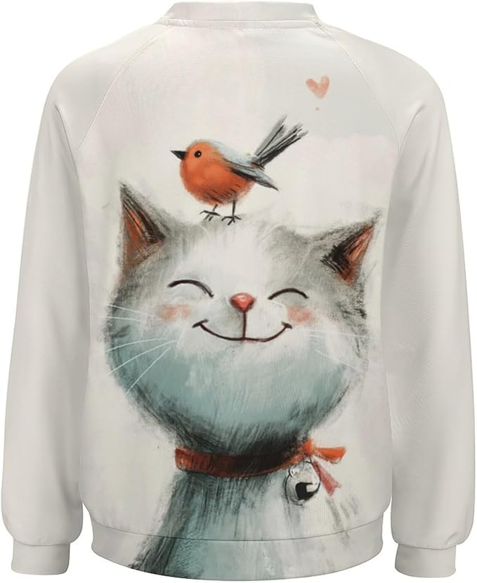 Long Sleeve Shirts for Women Cat Printed Fall Winter Dressy Holiday Casual Fashion Crewneck Tunic Tee Shirts