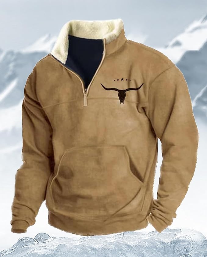 Western Sweatshirts for Men Aztec Retro Pullover Quarter Zip Sweatshirt Mens Stitching Color Fleece Sweatshirt