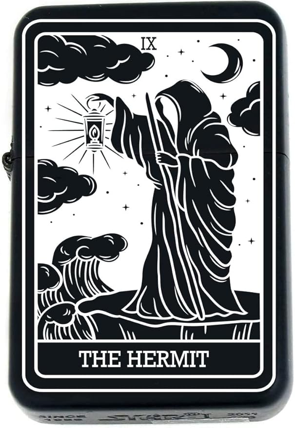 Custom Tarot Card - 24 Major Arcana Cards Available Laser Engraved Unique Collectible s Infinity Black Matt Windproof Lighters! (The Hermit) - Christmas, Halloween & Valentines Day Gift