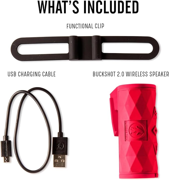 Outdoor Tech - Buckshot 2.0 Bluetooth Speaker, Red - Portable Speaker, Rugged Waterproof Wireless - Perfect for Biking, Boats, Camping, Hiking, Pool, Beach, Golf Cart