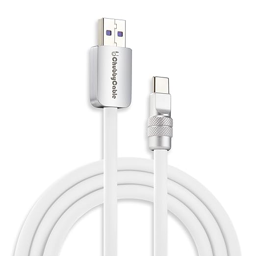 chubbycable Chubby 2.0 USB C 120W Fast Charging Cable Silicone Soft Durable USB C Cable Extra Thick Charger Cord Compatible with iPhone 17-15 Series iPad, White, USB-A to Type-C, 4.9FT