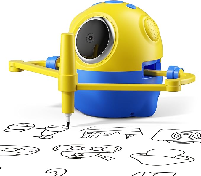 Drawing Robot for Kids with Camera Recognition, Interactive Educational Drawing Machine with 150 Cards, Montessori Painting Learning Toys for Ages 3+, Birthday for Boys Girls (Yellow)