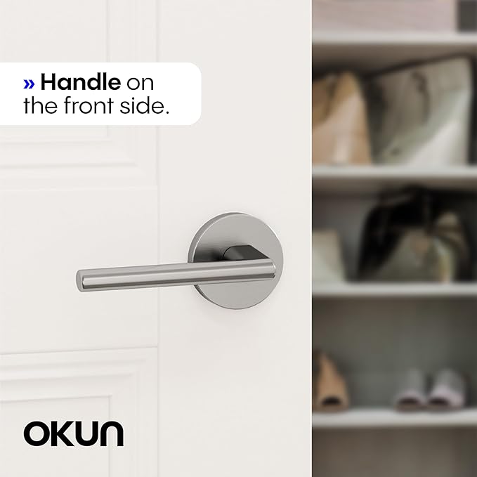 Okun Brio Dummy Door Handle – 1 Pack, Reversible, Non-Turning Lever for Closet, Pantry, or Hallway Doors – Brushed Nickel Finish