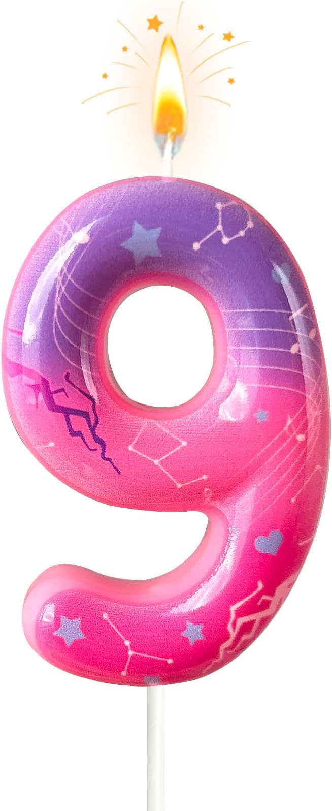 Lurevian K-pop Pink Purple Number Birthday Candle – Trendy Cake Decoration for Themed Parties, Sparkly Gradient Cake Topper for Girls Birthday Party Decoration for Teens（Number 9）