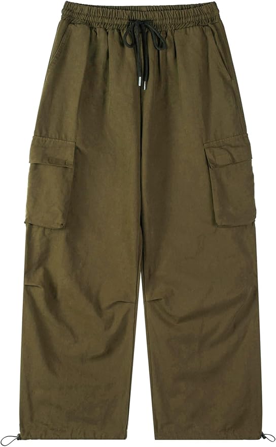 Men's Casual Cargo Pants Elastic Waist Drawstring Street Hip Hop Trousers with Pockets